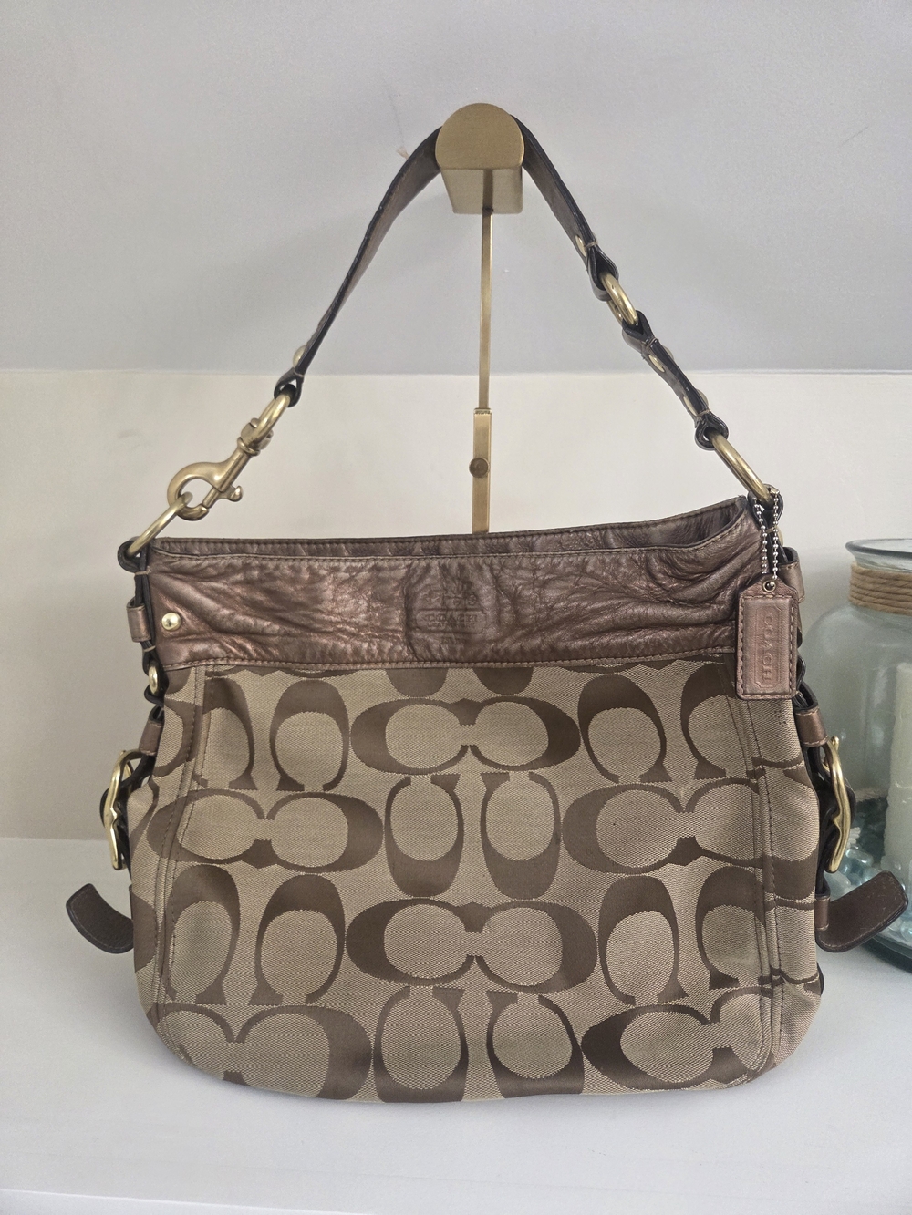 Coach Zoe Metallic Brown Signature Canvas Shoulder Bag